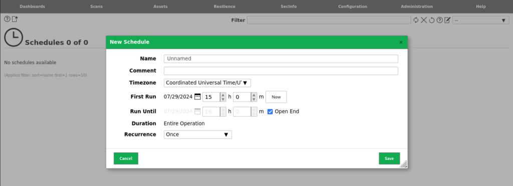 OpenVAS Define Schedule