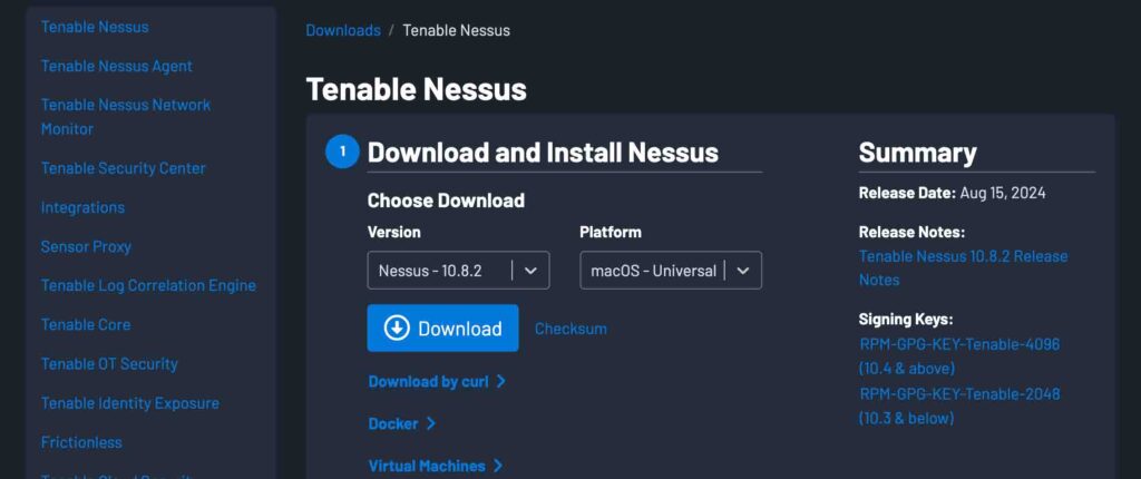 Downloading Nessus